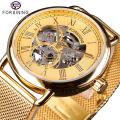 Forsining Classic Black Skeleton Clock Mesh Band Design Waterproof Men's Mechanical Watches Top Brand Luxury Montre Homme.