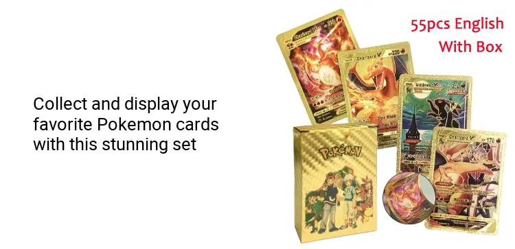 55 Pcs Pokemon Golden Cards Gold Foil Set Black, Silver Card | Daraz.com.bd