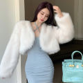 Korean Fashion Girls Fur Cardigan Short Cut Loose Long Sleeves Winter Warm Hot Sell Faux Fur Coat Solid Color Office Lady Jacket. 