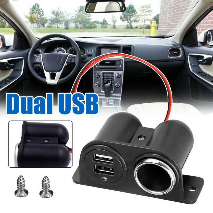 【Shop Now and Save】 Black Car Auxiliary USB Dual Power Outlet 12V Socket Plug Adapter Car Accessories