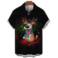 Christmas Day Deer Y2k Fashion Harajuku Lapel Shirts Men Women 3D Printed Short Sleeve Street Trendy Women Clothes Shirt Top. 