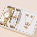 Stylish Heart-shaped Jewelry and Quartz Watch Set for Women and Diamonds Luxury Ladies Magnetic Watch. 