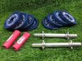 Eight Pieces Dumbbell Set With aTwo 10 inch Sticks - 10Kg - Blue and Silver Combo. 