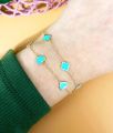 Jietao Stainless steel Fashion Jewelry Women Girls Enamel Flower Charm Four Leaf Mini Turquoise Clover Bracelet. 