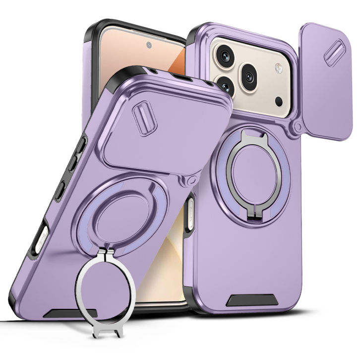 lthmy for Honor 600 Pro Casing Sliding Window Ring Phone Case Bracket Shockproof Protection Stand Holder Anti Fall Hard Back Cover