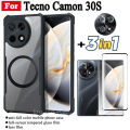 3 in 1 Tecno Camon 30S Shockproof Phone Case With Magnetic Wireless Charging Sticker +Full Coverage Tempered Glass Screen Protector +Lens Film. 