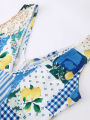 Printed Deep V-neck Dress Women Sleeveless Panelled Female Long A-line Beach Dresses 2023 Summer Street Curved Hem Backless Robe. 