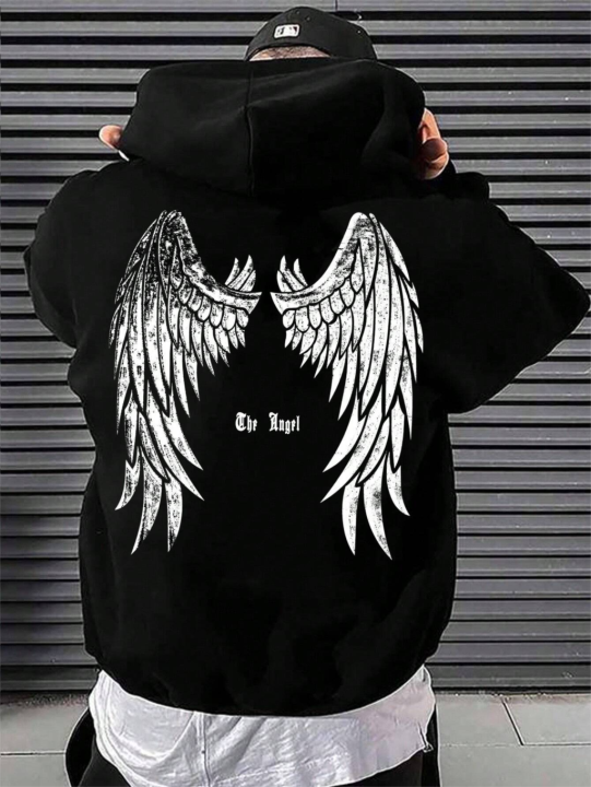 Angel's Wings Printing Men Hoody O-Neck All Match Loose