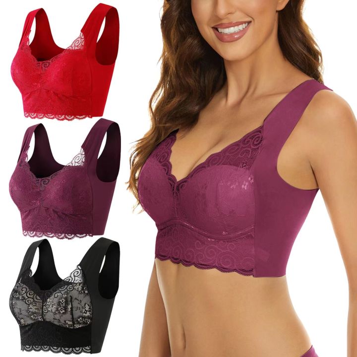 No Steel Ring Large Size Bra Female Beauty Back Gathers Hot Lace Underwear Wrap Chest Sports Shockproof Vest