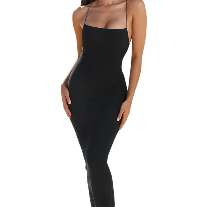 Women%20Elegant%20Long%20Slip%20Dress%20Summer%20Sleeveless%20Backless%20Solid%20Color%20Cross%20Spaghetti%20Strap%20Slit%20Bodycon%20Maxi%20Party%20Cocktail%20-%20Image%207