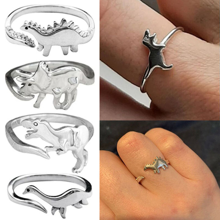 CuteOpen Adjustable Ring Gift for Women Rings Dinosaur Rings Long-necked Dragon Stegosaurus Jewelry