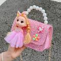 Sweet Princess Small Shoulder Bags Pearl Handle Children's Chain Crossbody Bag Lovely Doll Baby Girls Handbags Accessories Purse.