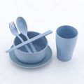 6Pcs/set Eco-friendly Wheat Straw Children Tableware Set Outdoor Tableware Gifts Portable Biodegradable Wheat Bowl Spoon Chopstick Fork Cup Kids Dinnerware Set. 