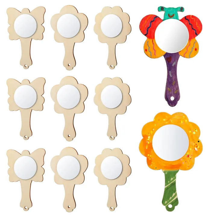 18%20Pcs%20Wood%20Crafts%20Kids%20Mirrors%20Small%20Unfinished%20Mini%20Wooden%20Princess%20Mirror%20DIY%20Painting%20Mirrorshandheld%20Child%20-%20Image%202