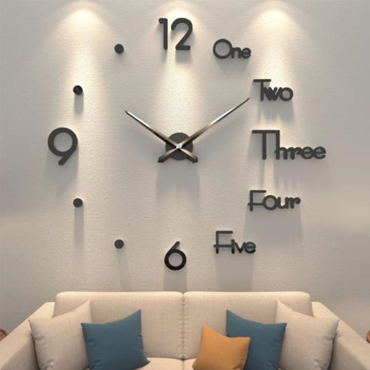 3D Wall Clock DIY Big Wall Clocks Modern Living Room Acrylic Mirror Stickers Self-Adhesive Quartz Watch Silent Home Decoration