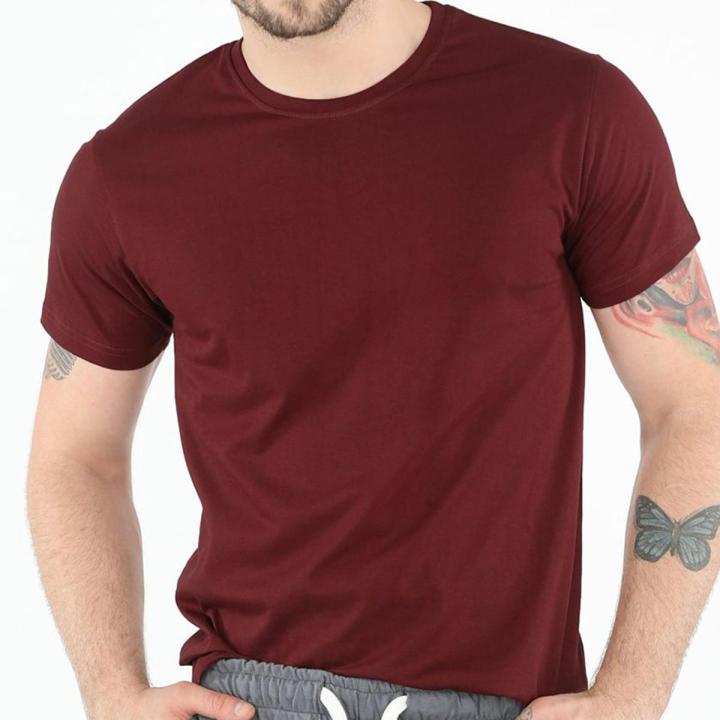 Men's Maroon Color Round Neck T-Shirt