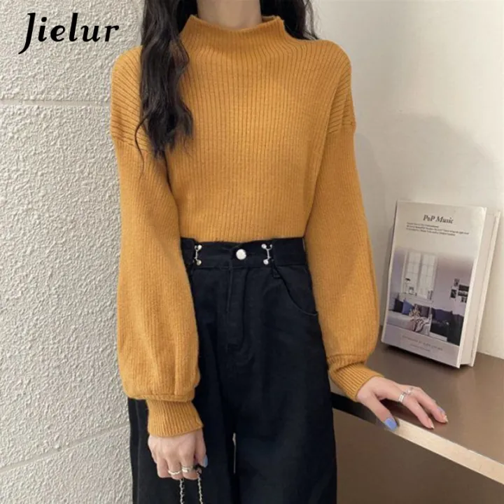 Jielur%20Lantern%20Sleeve%20Sweater%20Women%20Turtleneck%20Office%20Lady%20Pure%20Color%20Knitted%20Pullover%20Loose%20White%20Khaki%20Sweaters%20for%20Women%20-%20Image%207
