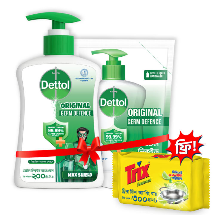 (Free Trix 300gm) Dettol Original Handwash 200ml + 170ml Refill Pack (Germ Protection Guaranteed)