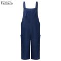 ZANZEA Rompers Womens Jumpsuit Summer Autumn Sleeveless Fashion Wide Leg Pants Denim Calf Length Vintage Overalls S-5XL. 