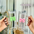 400ml Green Pookie Glass Mug With Lid and Straw Breakfast Milk Cup Microwave Safe Transparent Party Beer Coffee Mug Drinkware. 