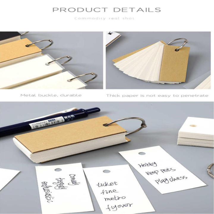 100pcs/box Handwritten Card Notepads Cowhide Color Word Card Kawaii Memo Pad Blank Kraft Paper Cute Ring Buckle Letter Card4x7cm