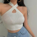 Stretchy Summer halter top Versatile Soft Lightweight Women's knitted vest Sleeveless Breathable Solid color cropped top for Beachwear Party outfit Casual wear Vacation essential Perfect for summer.