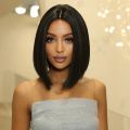 Short Straight Bob Black Wig Synthetic Natural Hair Wigs for Black Women Afro Middle Part Cosplay Daily Use Heat Resistant Fibre.