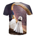 Summer new badminton 3D printing mens T-shirt outdoor sports Street short-sleeved fashion o-neck oversized quick-drying top 6XL.
