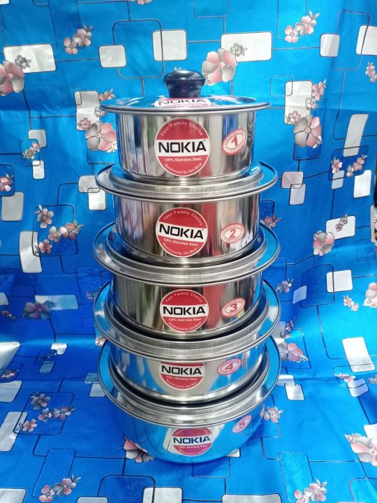 Nokia%205%20Pcs%20Stainless%20Steel%20Sauce%20Pan%20with%20Lid%20Set,(R),Stainless%20Steel%20Meal%20Prep%20Serving%20Bowl%20Thick%20Soup%20Pot%20With%20Lid.%20-%20Image%202