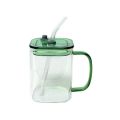 Clear 490ml Square Glass Cup with Colorful Handle, Acrylic Lid & Straw - Borosilicate Glass Milk Juice Tumbler Coffee Mug - Microwave Safe, Scratch Resistant - 1PCS..
