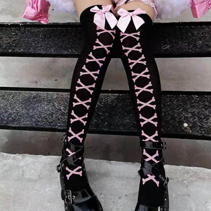 Sweet%20Girls%20Bow%20Over%20Knee%20Socks%20Harajuku%20Streetwear%20Black%20Thigh%20High%20Stockings%20Women%20Long%20Socks%20-%20Image%202