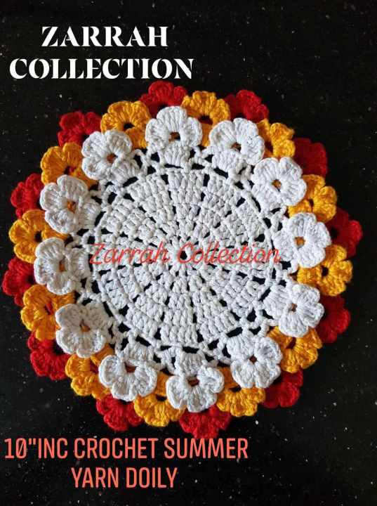 Unique Design Sun Flower 10"inc Crochet Doily Plate mat Round one piece