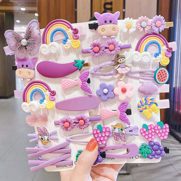 New 1Set 14pcs Girls Korean Style Cute Fruit Floral Barrettes Baby Hair Clip Hairpins Headband For Children Kids Hair Accessories