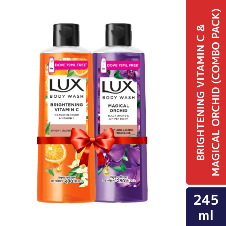 Lux Body Wash Brightening Vitamin C & Magical Orchid 245ml Combo Pack-Dove shampoo 79ml free
