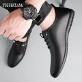 FUGUIJIXIANG Brand Men's Shoes Soft Bottom Soft Surface White Shoes Non-Slip Casual Leather Shoes for Men. 