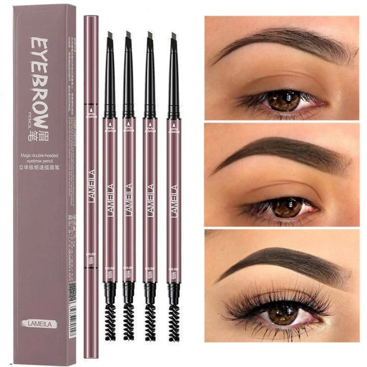 LAMEILA Ultra-thin Head Eyebrow Pencil Black Brown Matte Waterproof Lasting Contouring Eye Brow Pen with Brush Makeup Cosmetics