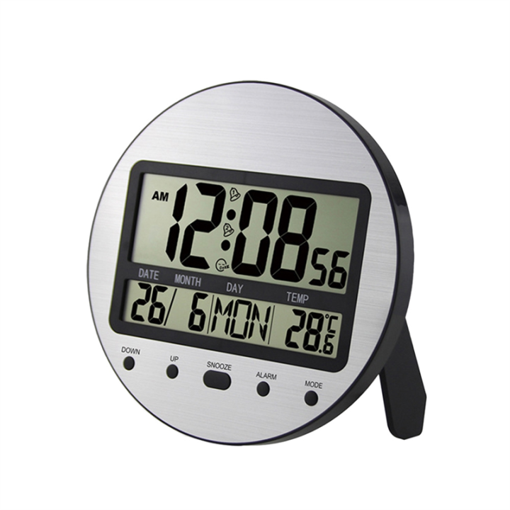 Alarm Clock 12/24 Hour Battery Operated Self-Setting Wall / Desk Mount Calendar Digital Clock for Bedroom Bedside Black