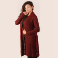 Maroon Longline Front-Open Sweater for Women. 