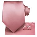 Hi-Tie 100% Silk Classic Men's Wedding Coral Pink Red Peach Tie Pocket Square Cufflinks Set Rose Ties for Men Solid Paisley Ties.