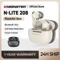 Monster N-lite 208 Wireless Headphones TWS HiFi Stereo Bluetooth 5.4 Earphones with Mic Call Noise Reduction IPX5 Waterproof. 