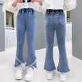 Girls' pants spring and autumn wear 2024 new foreign elastic slim denim flared pants children's spring pants.