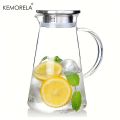 1pc 1.8 Litter Glass Pitcher With Lid, Easy Clean Heat Resistant Glass Water Carafe With Handle For Hot/Cold Beverages, Water, Cold Brew, Iced Tea & Juice, For Home Restaurant Hotel Office, Drinkware Accessories. 