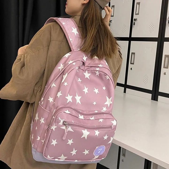 White%20Star%20Printed%20Solid%20Backpack%20Bookbag%20Student%20Back%20To%20School%20Casual%20Fashion%20Nylon%20Travel%20Women's%20Large%20Backpacks%20-%20Image%205