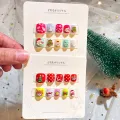 Pre-Glue Nails for Children, Kids Press on Nails, Cartoon Christmas Nails, Cute Full Cover Tips, Nail Decoration, 12. 