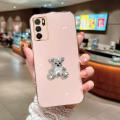 FELMYST Bear Case For OPPO A16 Luxury 3D Cute Be@r Pearl Metal Phone Mobile Casing Hold Square Girl Boy Gift Soft Shockproof Back Cover Cases. 