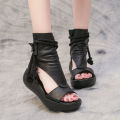 Women's Roman Shoes Summer Casual Stylish2022New High-Top Height Increasing Wedge Sandal Boots Soft Leather Platform Peep Toe Sandals.