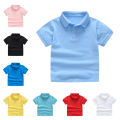 Elegantstunning Boys Lapel Short Sleeves T-shirt Simple Solid Color Tops Summer Cotton Breathable Shirt For 1-10 Years Old Kids. 