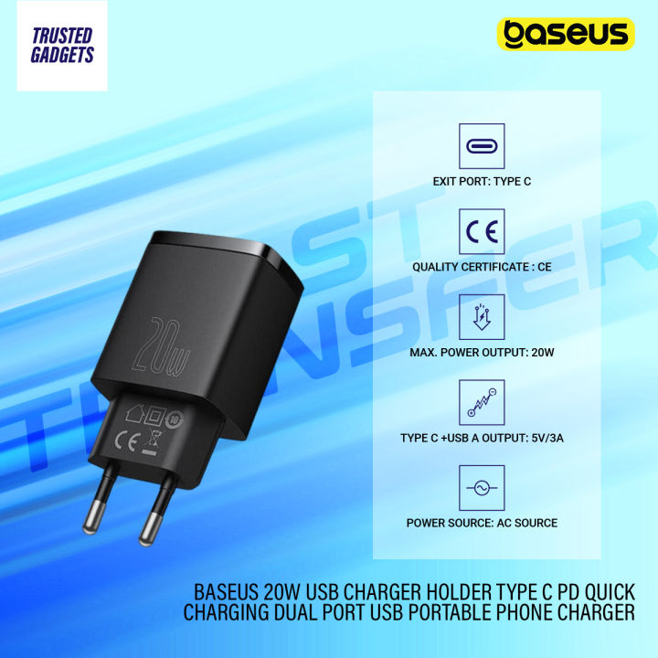 Baseus%2020w%20Usb%20Charger%20Holder%20Type%20C%20Pd%20Quick%20Charging%20Dual%20Port%20Usb%20Portable%20Phone%20Charger%20-%20Image%202