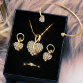 4pc Luxury Heart Diamond Pendant Necklace Bracelet Earring Ring Set for Women Jewelry Party.