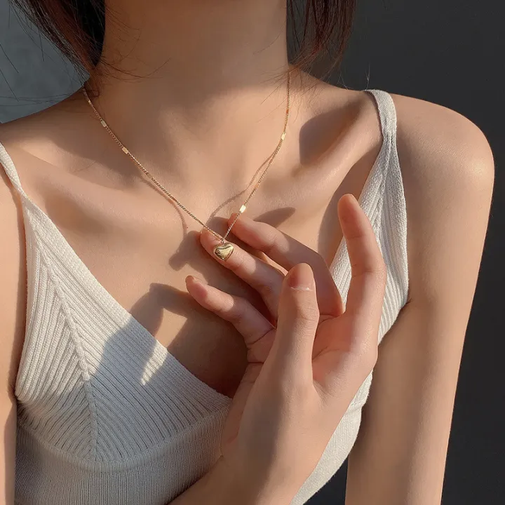 Light%20luxury%20love%20love%20titanium%20steel%20necklace%20women's%20versatile%20new%20clavicle%20chain%20plated%2018K%20gold%20simple%20temperament%20peach%20heart%20necklace%20-%20Image%204